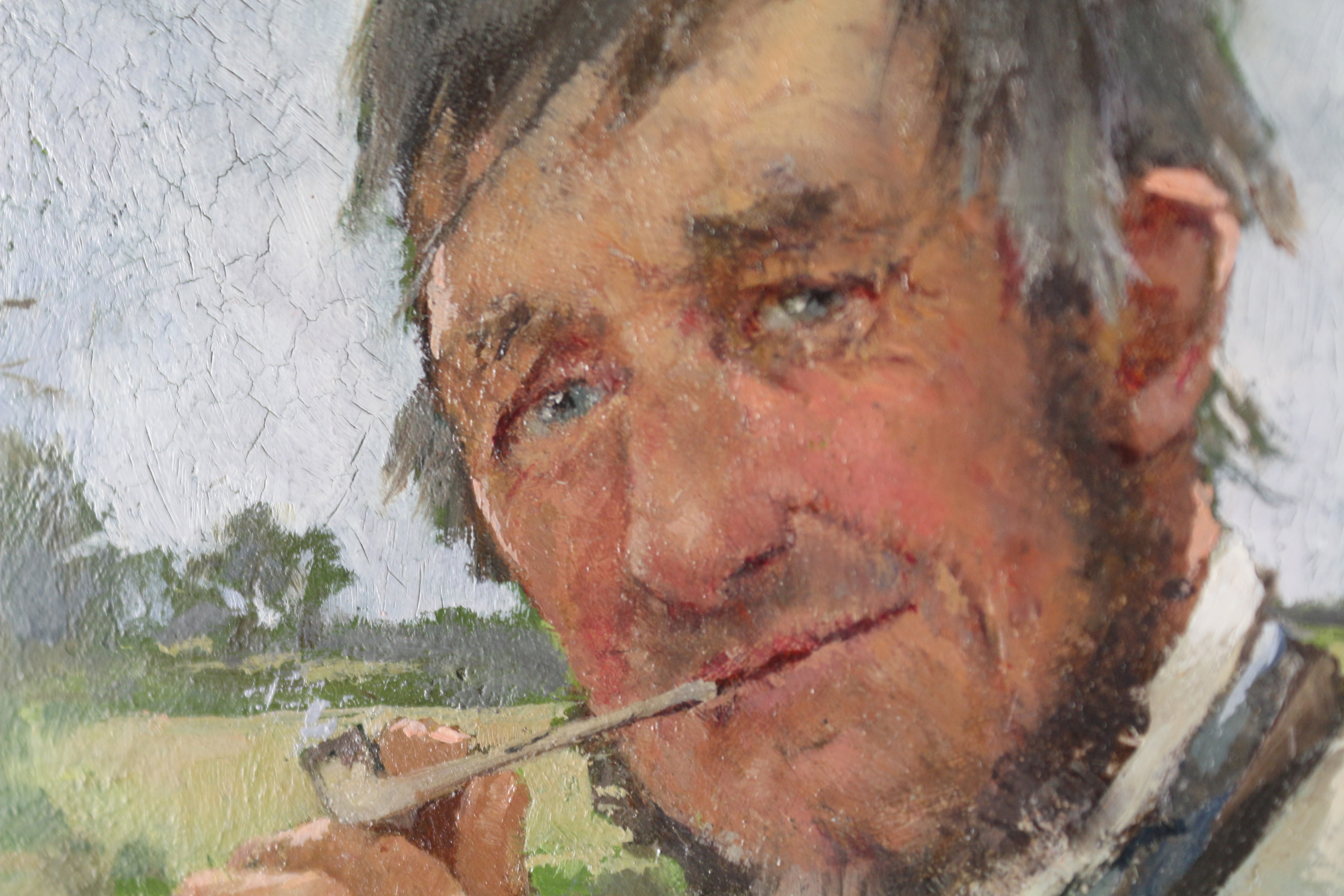 Circle of Sir George Clausen (British 1852-1944): Farm Worker Smoking a Pipe, - Image 5 of 7