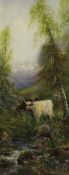 John Thorley (19th/20th century): Highland Cattle Watering, pair watercolours signed and dated 1918,