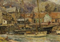 Owen Bowen (Staithes Group 1873-1967): Boats by the Quayside,
