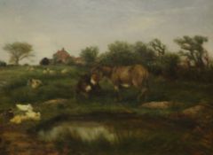 William Henderson of Whitby (British 1844-1904): Donkies Ducks and Sheep by a Pond,