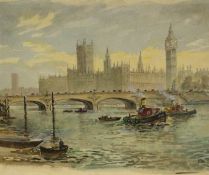 Arthur Kestell (British 20th century): London Bridge and the Houses of Parliament,