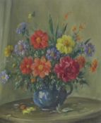 Owen Bowen (Staithes Group 1873-1967): Still Life of Flowers in a Blue Jug,
