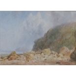 George Weatherill (British 1810-1890): Figures on the Rocks looking towards Saltwick Nab Whitby,