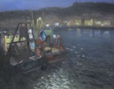 Neil Tyler (British 1945-): "Scarborough Harbour at Night",