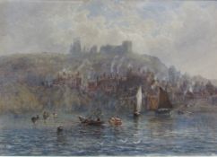 Mary Weatherill (British 1834-1913): The Harbour and East Cliff Whitby looking towards the Abbey,