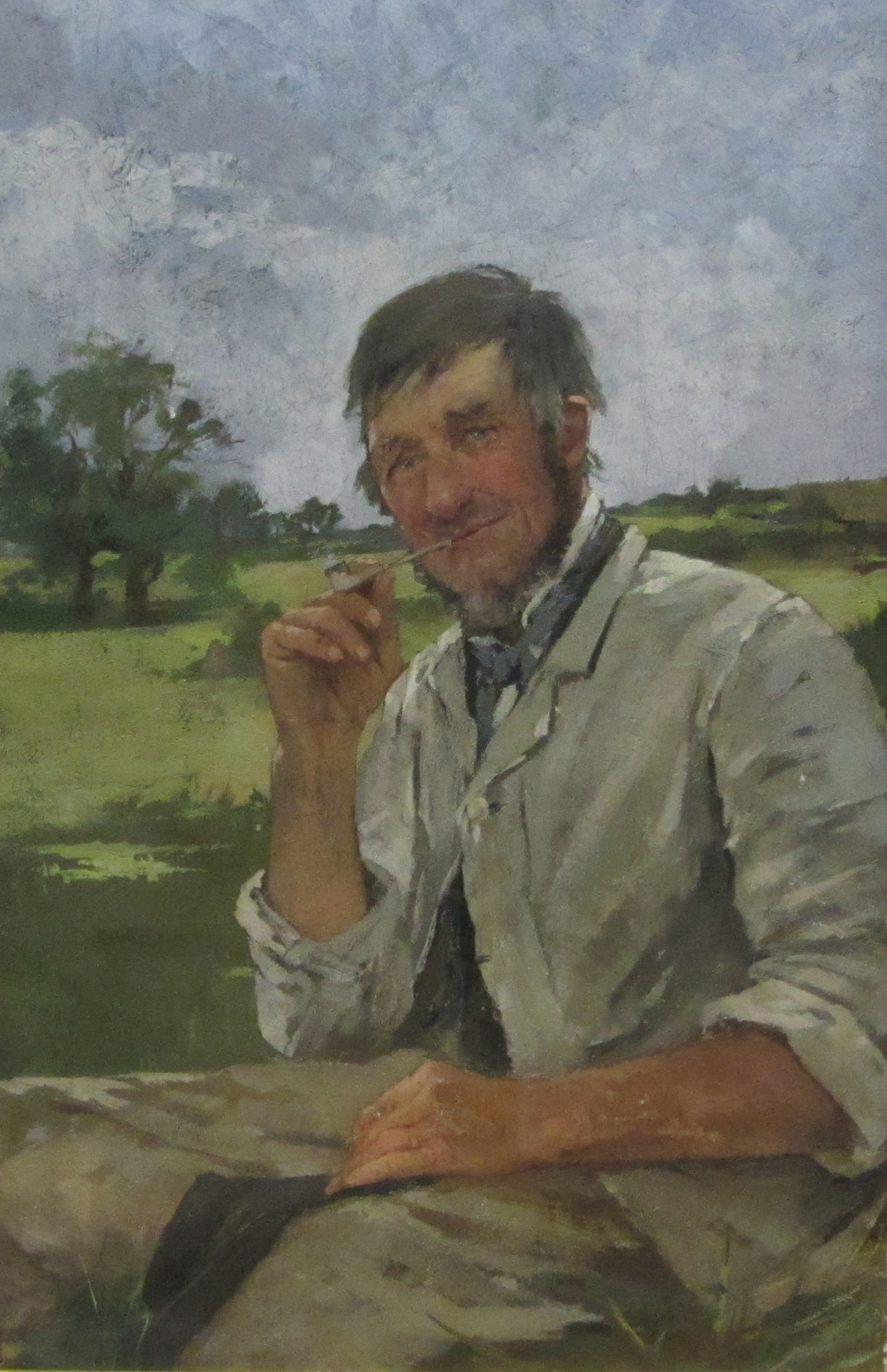 Circle of Sir George Clausen (British 1852-1944): Farm Worker Smoking a Pipe,