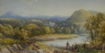 James Burrell Smith (1822-1897): Extensive Scottish Landscape with Ruined Abbey in the middle
