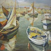 Michael Slutsker (Russian 1946-): Boats in the Harbour,