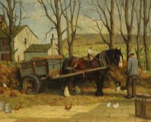 R R Berry (British 20th century): Farmyard at Twiston near Pendle, oil on canvas signed,