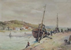 George Goodall (British exh.1926): Low Tide in the Upper Harbour and River Esk Whitby