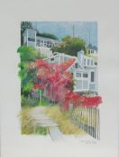 David Wood (Northern British Contemporary): 'Pacific Beach House', mixed media signed and titled,