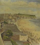 Don Micklethwaite (British 1936): View over the Foreshore Scarborough, oil on board signed c.