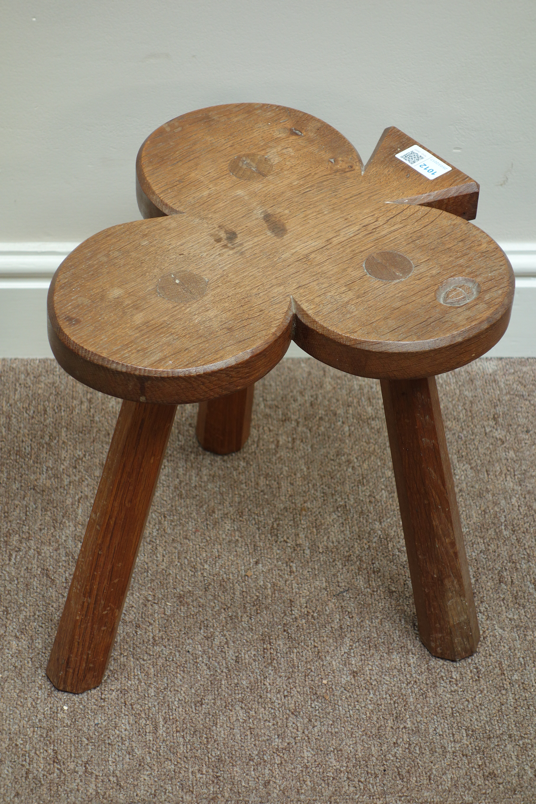 'Acornman' oak stool in the shape of a club, by Alan Granger of Brandsby,