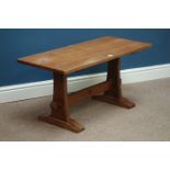 'Acornman' adzed oak rectangular coffee table, stretcher base, by Alan Granger of Brandsby,