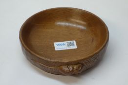 'Mouseman' tooled oak nut bowl,