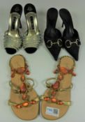 Collection of shoes Gina evening mules, Gucci logo mules and a pair of Giuseppe Zanotti sandals,