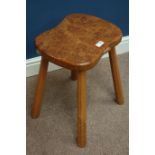 'Mouseman' oak four legged stool with shaped burr oak seat, by Robert Thompson of Kilburn,