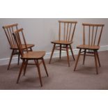 Set four Ercol 'All purpose Windsor' light finish elm and beech stick back chairs