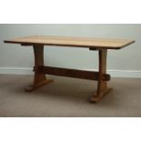 'Acornman' adzed oak rectangular refectory dining table, stretcher base, W167, D80cm,