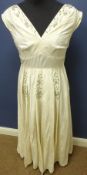 White silk full length wedding dress with silver thread and bead decoration - Vintage Clothing