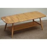 Ercol 'Windsor' light elm and beech finish rectangular coffee table with undertier, 105cm x 46cm,