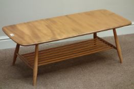 Ercol 'Windsor' light elm and beech finish rectangular coffee table with undertier, 105cm x 46cm,