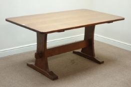 'Acornman' adzed oak rectangular refectory dining table, stretcher base,