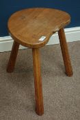 'Mouseman' oak three legged stool, dished seat, by Robert Thompson of Kilburn,