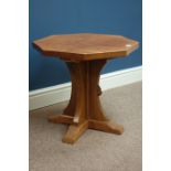 'Mouseman' octagonal adzed oak coffee table on cruciform base, by Robert Thompson of Kilburn, D55cm,