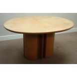 Skovby of Denmark - circular light oak extending dining table on oval pedestal,