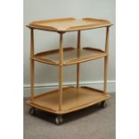 Ercol 'Windsor' light finish three tier trolley, 72cm x 46cm,