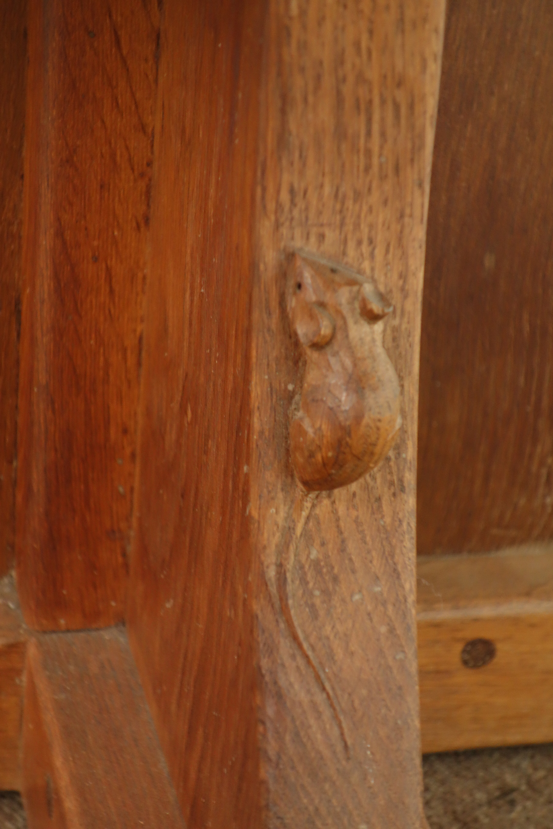 'Mouseman' adzed oak octagonal concave dining table, on cruciform base, D149cm, - Bild 2 aus 2