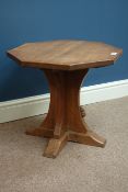 'Mouseman' octagonal adzed oak coffee table on cruciform base, by Robert Thompson of Kilburn, D56cm,