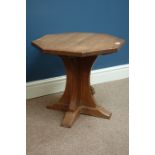 'Mouseman' octagonal adzed oak coffee table on cruciform base, by Robert Thompson of Kilburn, D56cm,