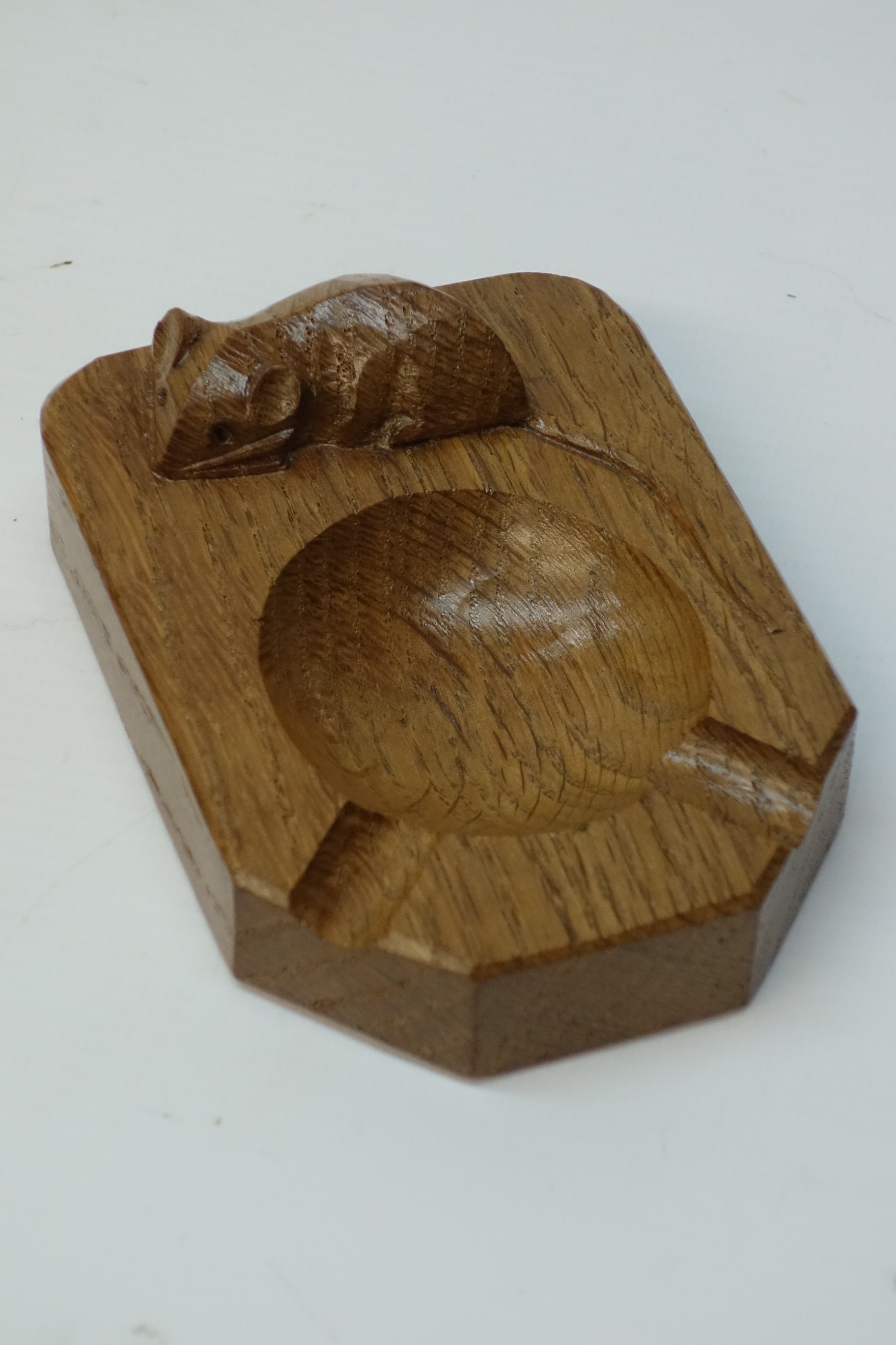 'Mouseman' oak ashtray,