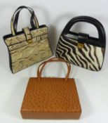 Zebra skin hand bag with a matching compact and purse, Leather handbag by Ackery,