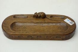 'Mouseman' oak pen tray,