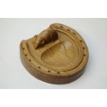 'Mouseman' oak horseshoe ashtray,