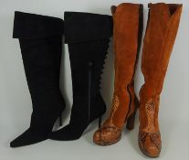 Pair of 1960s burnt orange suede and snakeskin high heeled boots and a pair of Stuart Weitzman
