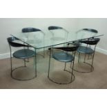 1960s rectangular glass dining table on two curved glass pedestals (200cm x 100cm, H74cm),
