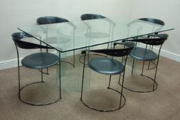 1960s rectangular glass dining table on two curved glass pedestals (200cm x 100cm, H74cm),