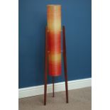 1960s floor standing 'Rocket Lamp', three tapering teak legs, with two tone fibreglass shade,