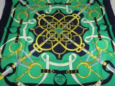 Hermes 'Eperon D`Or' pattern silk scarf,