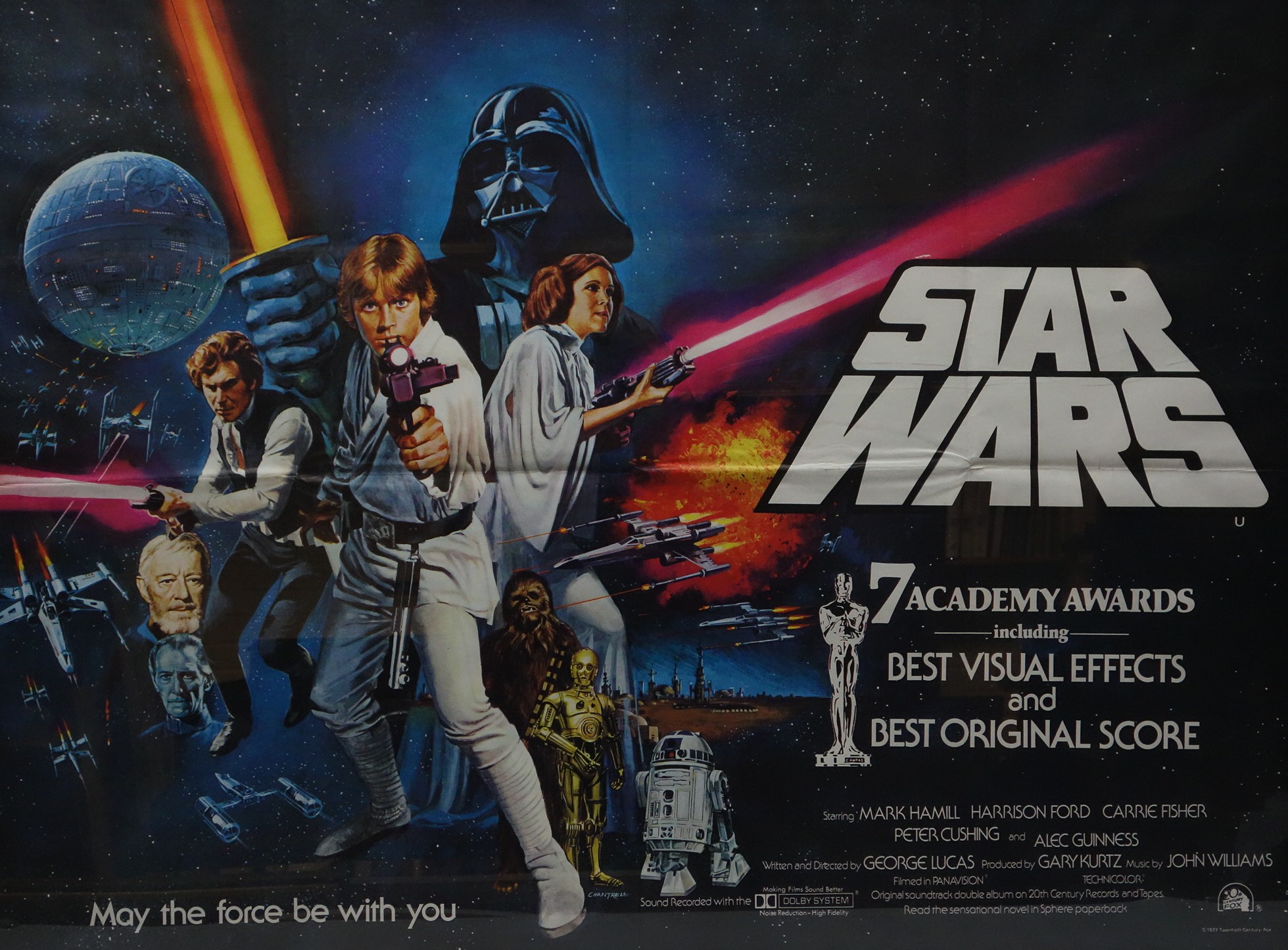 'Star Wars' (1977) original British Quad film poster with art work by Tom Chantrell,