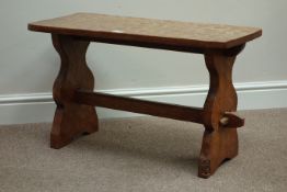 'Gnomeman' adzed oak rectangular coffee table on stretcher base by Thomas Whittaker of Littlebeck