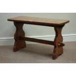 'Gnomeman' adzed oak rectangular coffee table on stretcher base by Thomas Whittaker of Littlebeck