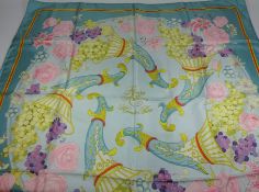 Hermes 'Fleurs Raisins' pattern silk scarf,