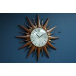 Metamec beech and copper sunburst wall clock, W46cm CLOCKS & BAROMETERS - as we are not a retailer,