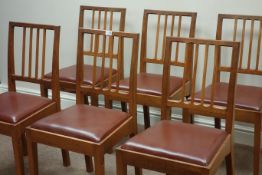 'Acornman' oak set six rail back dining chairs, upholstered drop in seats,