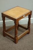 'Mouseman' oak rectangular stool, leather upholstered seat,